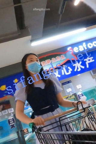 kc1551（空城原创）天蓝长裙小姐姐逛超市，小黑N紧裹肉臀