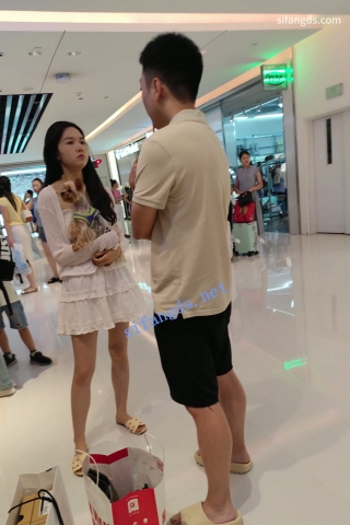 CS088【CSCD】白色连衣裙小姐姐和男朋友买奶茶,蓝色窄内